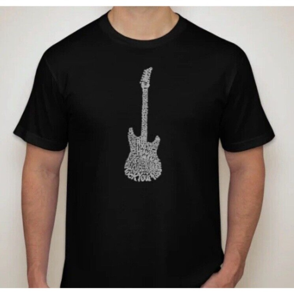 Guitar Heaven Calligram Rock Men's Size Medium T-Shirt by AXE HEAVEN‎